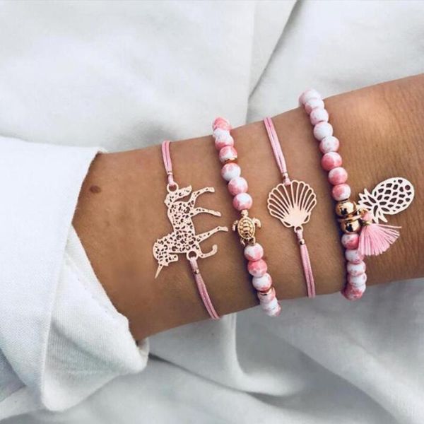 Bangle Boho Tassel Filigree Flower Pineapple Charm Bracelet Packing Ajustável para mulheres Conjunto de contas