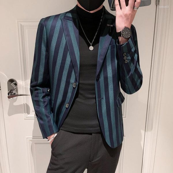 Abiti da uomo Stampa a righe Veste Luxe Business Casual Monopetto con scollo a V Blazer da festa da uomo Taglia asiatica Slim Fit per uomo