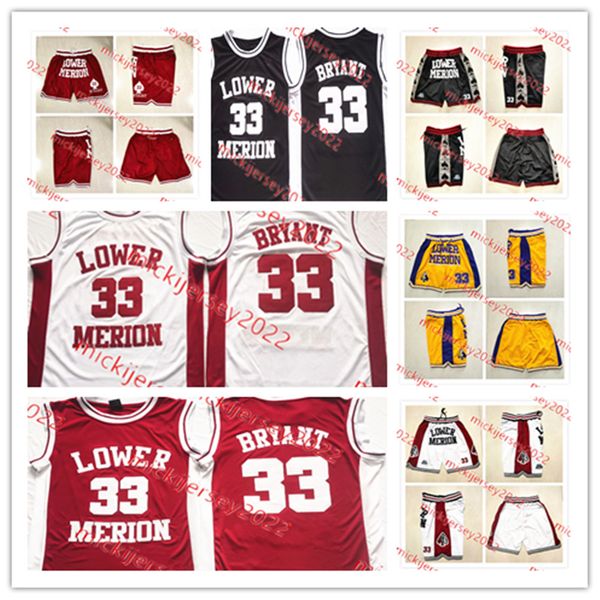 O basquete universitário usa 33 Kobe Bryant Lower Merion High School Basketball Jersey e shorts Mens camisas costuradas