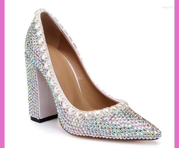 Kleid Schuhe Sexy Spitz High Heels Pumps Mode Frauen Perlen Diamanten Dicke Chic Hochzeit EU35-41 BY524