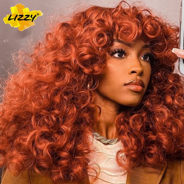 Percrícios sintéticos Gengibe de cobre marrom vermelho curto solto para mulheres perucas de cabelo de cosplay natural com franja resistente ao calor Lizzy 230314
