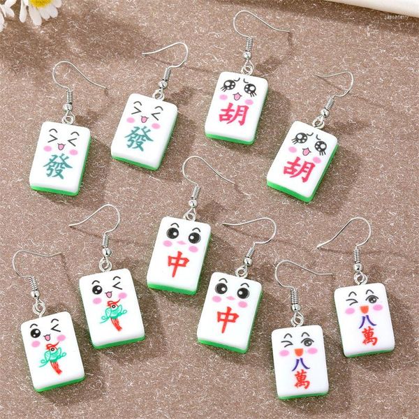 Dangle Ohrringe 1 Paar 3d Mahjong Spiel Drop für Frauen Kid Geschenk Mode kreative lustige süße Lächeln Harz Zauberschmuck Schmuck