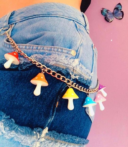 Chaves de chaves de cogumelo colorido de cogumelo colorido para mulheres garotas harajuku punk cool planta calças de cintura joias da moda da cadeia -chave