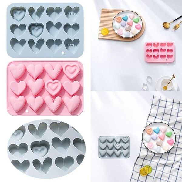 Stampi da forno Jelly Holiday Decoration Sapone Mold Pan 12 cavità Stampo in silicone Cuore d'amore Torta al cioccolato