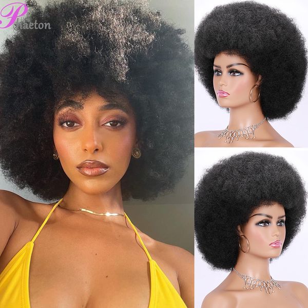 Perucas sintéticas altas sopro afro afro curto cacheado com franjas de cabelo de ombre natural preto para mulheres festas Blackpink feminino bob 230314