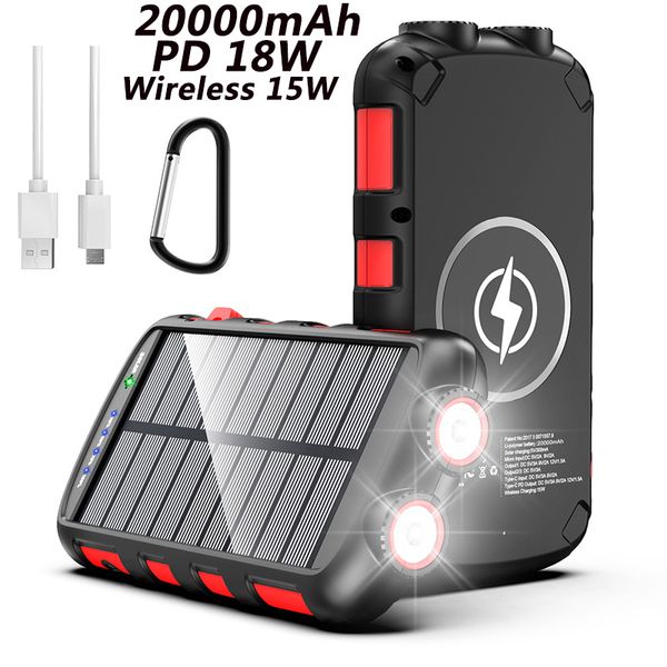 PD 18 W Echt 30000 mAh Tragbare Solar Power Bank drahtlose Schnelle ladegerät Smartphones Powerbank Externe Batterie led lampe wasserdicht