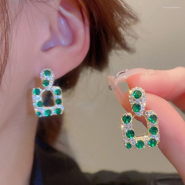 Серьги для стадаров Masa 2023 Fashion Big Square Green Athestone Crystal Dangle Vintage Geometric Party Jewelry Accessory для женщин