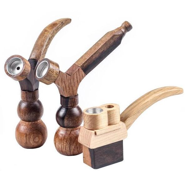 Pipa da fumo a mano in legno 2 funzioni Erba tabacco Martello Cucchiaio Filtro per sigarette Tubi per l'acqua Narghilè Strumenti Accessori 3 Stili Scegli