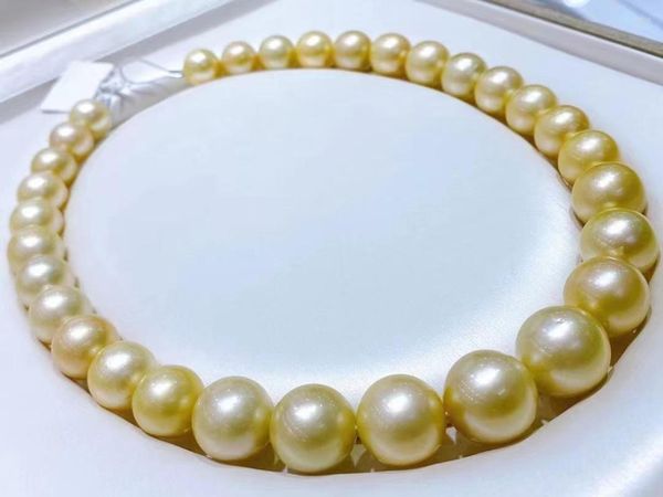 Correntes Hengsheng Gold Pearl Long Colar para mulheres vintage de 12 a 16mm de festas redondas para festas de casamento (fecho de prata grátis)