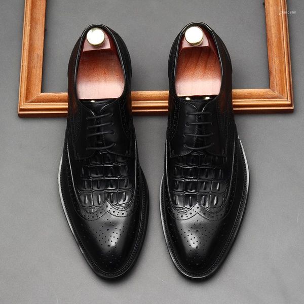 Scarpe eleganti da uomo in pelle Oxford con punta alari stringate nero marrone da ufficio