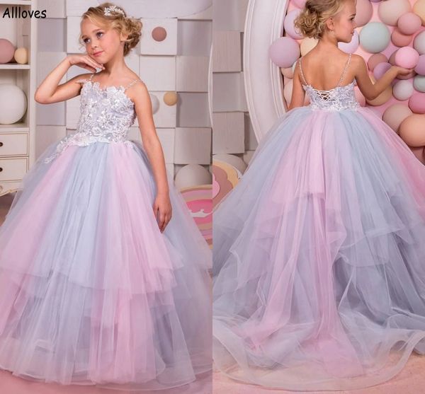 Vestidos de flor de flores multicoloridas para casamento de garotas de casamento de casamentos, vestidos de bola de festas de renda de renda long para o vestido de concurso de tule tulle garotas de concurso cl2009