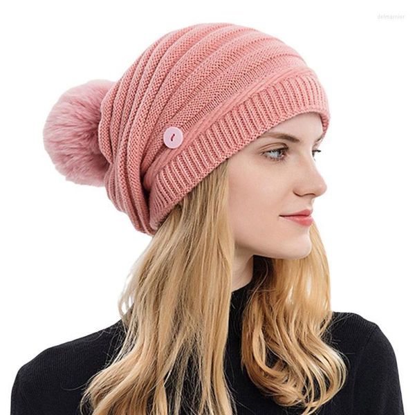 Gorro Feanie/crânio Caps de inverno gorro desleixado Mulheres Cabo de crochê maconha quente Chaveira folgada com máscara com botão de máscara Delm22