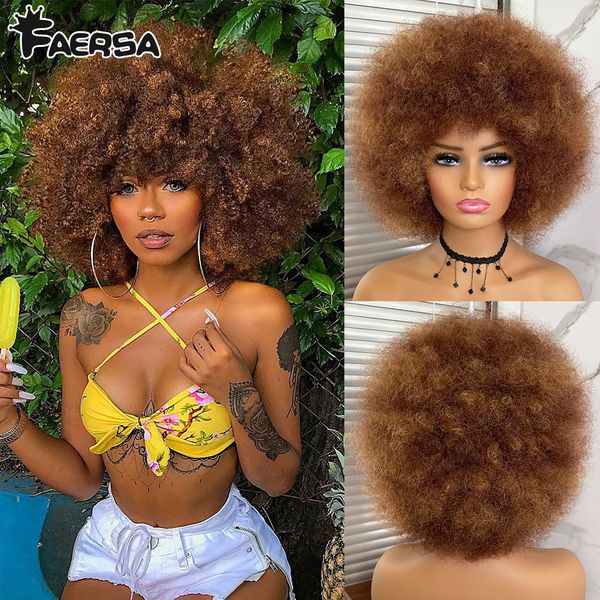 Synthetische Perücken Kurzes Haar Afro Verworrene Lockige Mit Pony Für Schwarze Frauen African Ombre Glueless Cosplay Natürliche Blonde Rot Blau Perücke 230314