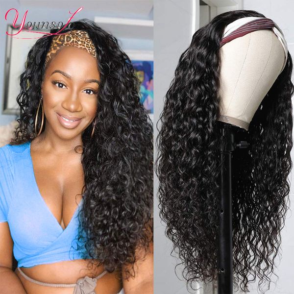 Wigs in pizzo Younsolo Abranto Human Hair Water Wave Black Women Women Curly evidenzia GLUEless 230314