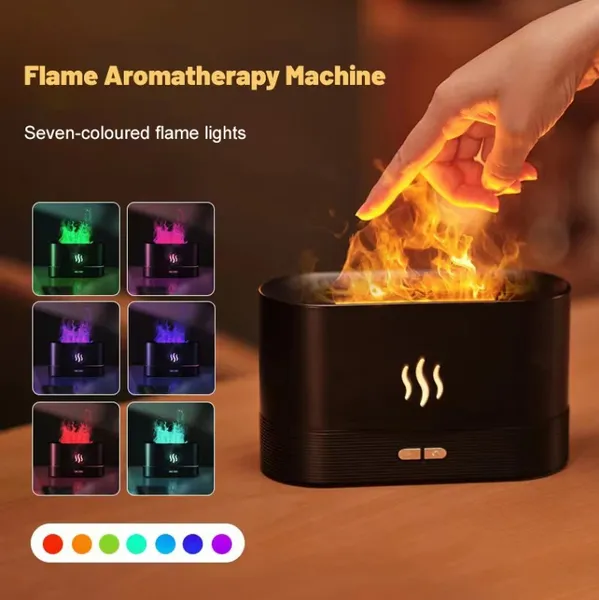 Umidificadores de perfume umidificador de ar ultrassônico com simulação de iluminação LED Máquina de fragrância de chama colorida