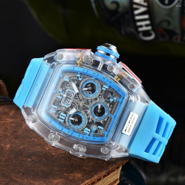 Armbanduhren Luxus-Militäruhr für Männer, transparentes Gehäuse, Chronograph, Silikon, Sport-Herrenuhren, Steampunk, multifunktional, sechspolig