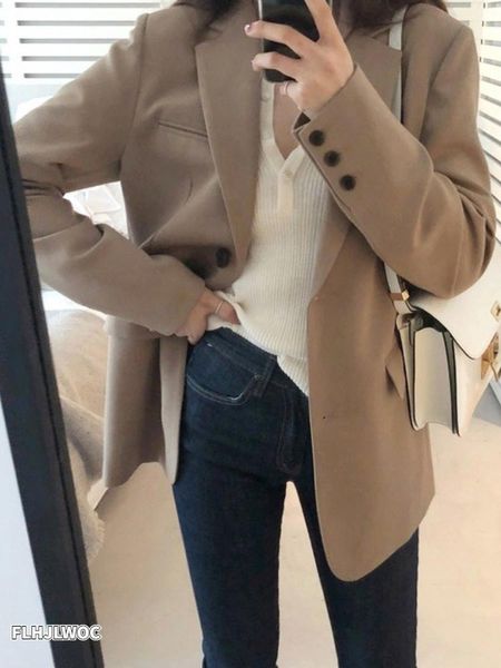Женские куртки осень зима верхняя одежда с длинным рукавом милая офисная леди из работы Сплошная черная корейский стиль односпальная кнопка