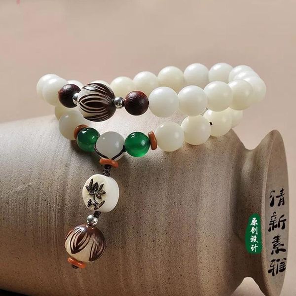 Link-Armbänder, Kette, weiße Jade, Bodhi-Wurzel, Lotus-Armband, einfache zwei Kreise, Kind, kleiner Anhänger