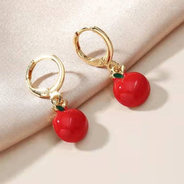 Orecchini a cerchio Brillante smalto rosso verde mela fragola goccia per accessori per gioielli piercing per donna moda matrimonio
