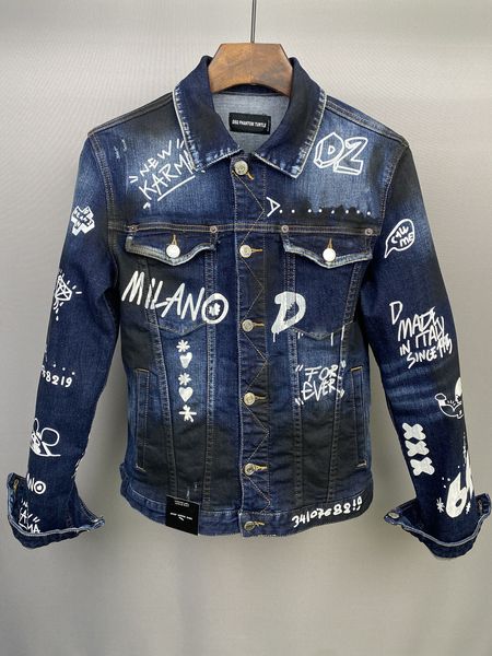 DSQ PHANTOM TURTLE Jeansjacke Herren Mantel Blau Lässige Baumwolle Umlegekragen Langarm Denim Bomberjacken für Herren 98380