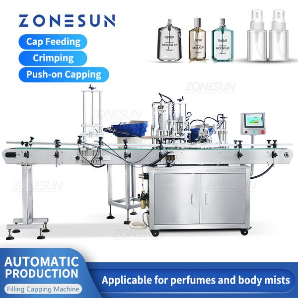 ZONESUN Riempimento automatico di liquidi Tappatura pressatrice Piatto rotante Fiala di profumo Tappo per tubo Alimentatore ZS-AFC9