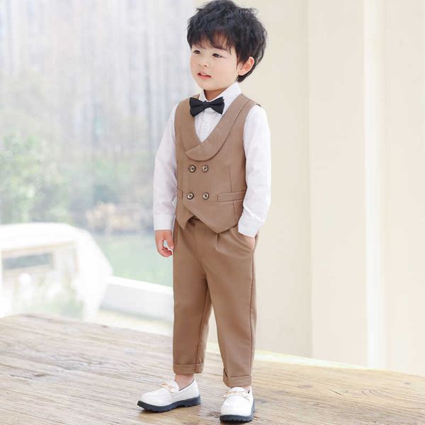 Kleidungssets Kinder Khaki Weste Kleid Anzug Set Frühling Sommer Jungen Erster Geburtstag Party Hochzeit Kostüm Kinder Britische Weste Hosen Kleidung