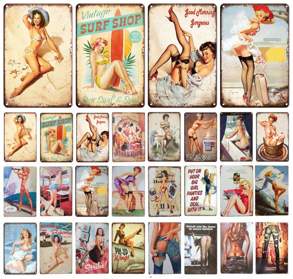 Pin up kız poster teneke tabela seksi kız metal resim vintage genç kadın kızlar demir boyama ev yatak odası duvar çıkartmaları dekor kişiselleştirilmiş metal işaretleri 30x20cm