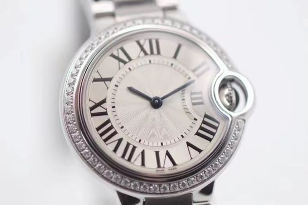 Quartzo feminino assistir prata em aço inoxidável em aço diamante diamante diâmetro 28mm33mm movimento japonês premium super eletrônico azul claro facial de relógio à prova d'água