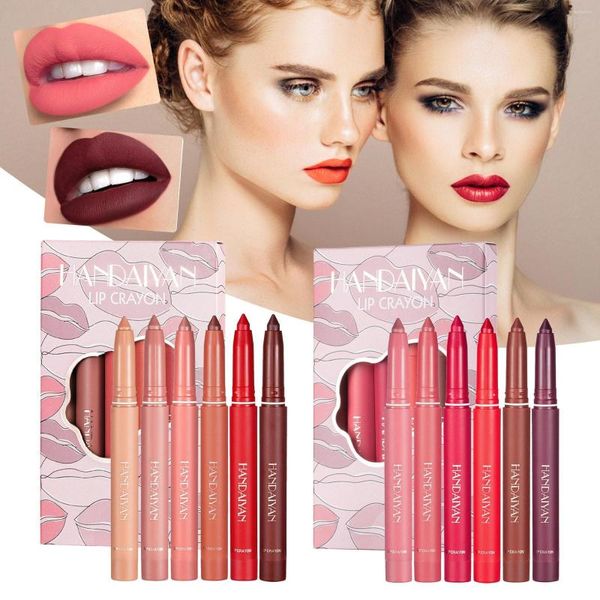 Lip Gloss Mattes Velvet Lipstick Pen Set mit 6 Linern, nicht verblassender Stick Cup Pencil Liner für eine aufpolsternde Tönung