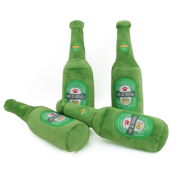 Peluche Bambole Birra di pollo arrosto Bottiglia di champagne ripiena di peluche Squeaky Pet Dog Toy