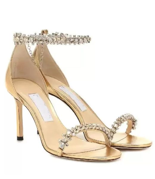 2022 Elegante estate Sandalo Scarpe eleganti da donna Shiloh Crystal Tacchi alti Festa da sposa Marchi di moda da sposa Lady Pumps Nero Grigio Giallo