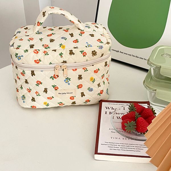 Custodie per cosmetici Borsa per trucco in cotone trapuntato Liberty Borsa per trucco da donna con cerniera Organizzatore Grande scatola di stoffa Borsa per trucco carina Custodia da toilette portatile 230316