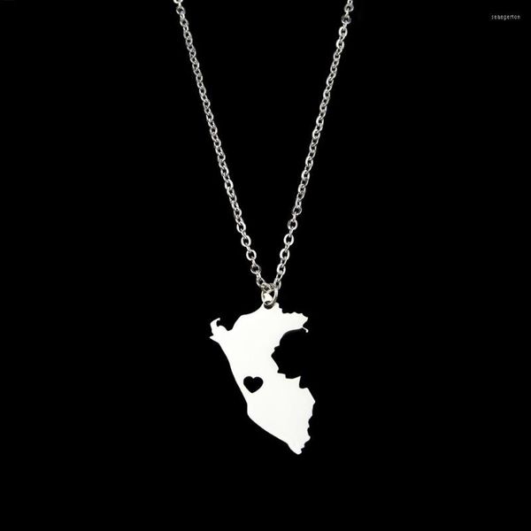 Anhänger Halsketten Mode Edelstahl Halskette Peru Karte Geometrisches Herz Für Frauen Benutzerdefinierte Statement Schmuck Geschenk