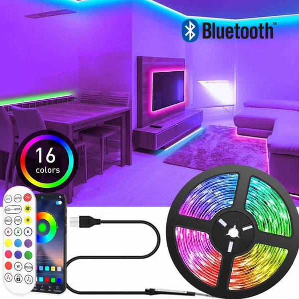 Tiras de LED Luzes LED Stirp 5050 2835 RGB Bluetooth Remote Control Decoração do quarto Lâmpada de parede Smart Smart Flexible Spotlight P230315