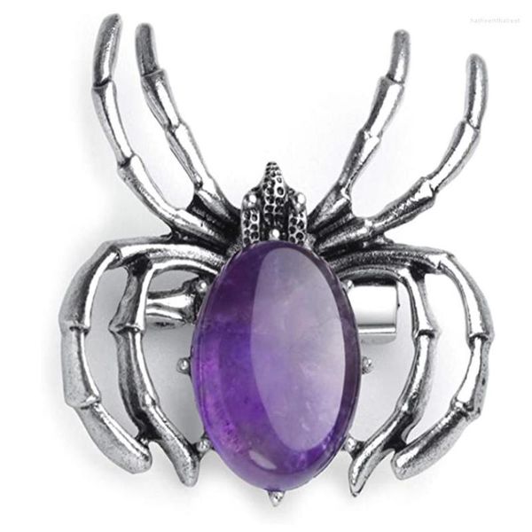 Подвесные ожерелья FYJS Уникальный серебряный накрытый паук -форма аметисты камень для вечеринки подарки опаловые украшения опала