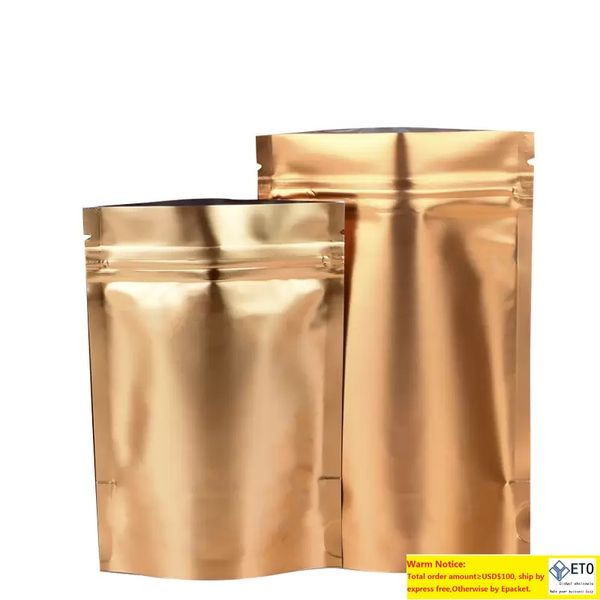 Stand Up Gold Foglio di alluminio Borsa per alimenti secchi Pacchetto di snack in polvere Pacchetto richiudibile in Mylar Doypack