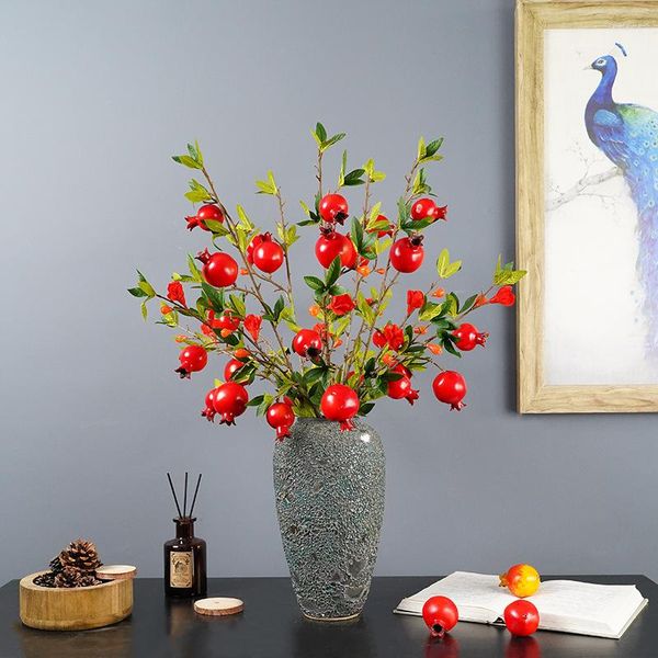 Flores decorativas de romã artificial frutas de 80 cm de decoração em vaso interno de espuma de espuma de espuma POGRAÇÃO