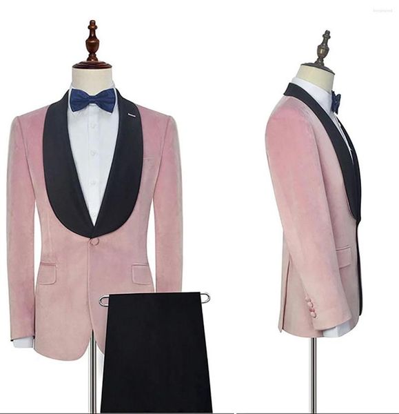 Ternos masculinos Tuxedos de casamento de veludo rosa claro Slim Fit Shawl Lapela Promoção Personalizada Prom Blazer Blazer Masculino 2 Peças