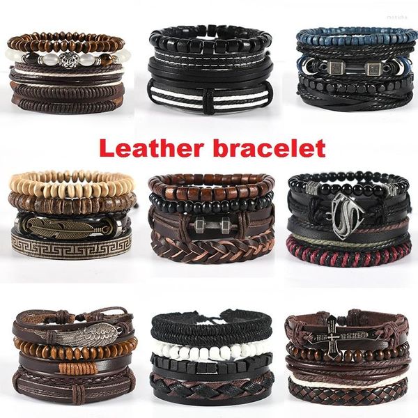 Pulseiras de charme pulseira de couro masculino diy jóias de jóias de jóias de penas unissex preto tamanho ajustável