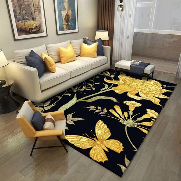 Teppiche Amerikanischer ländlicher Stil Retro Schwarzer Hintergrund Gelbe Blume Schlafzimmer Wohnzimmer Fußmatte Nachttisch Teppich Bodenmatte