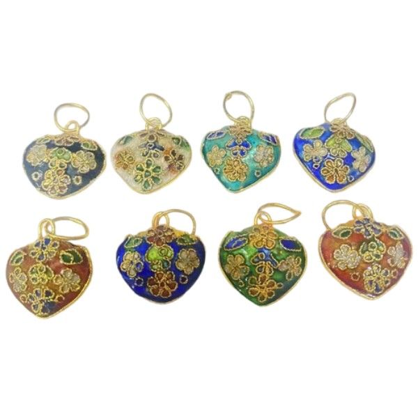 Cloisonne esmalte filigree amor amuletos do coração para pulseiras colares pingentes de jóias diy fabricando fornecedor tradicional manual 10pcs /lote