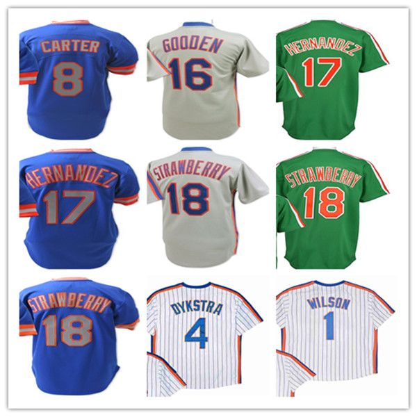 Vintage Yeni NY York Beyzbol Forması Darryl Çilek Gary Carter Dwight Gooden Keith Hernandez Wilson Dykstra Ed Beyaz Pinstripe Mavi Gri Yeşil Üniformalar