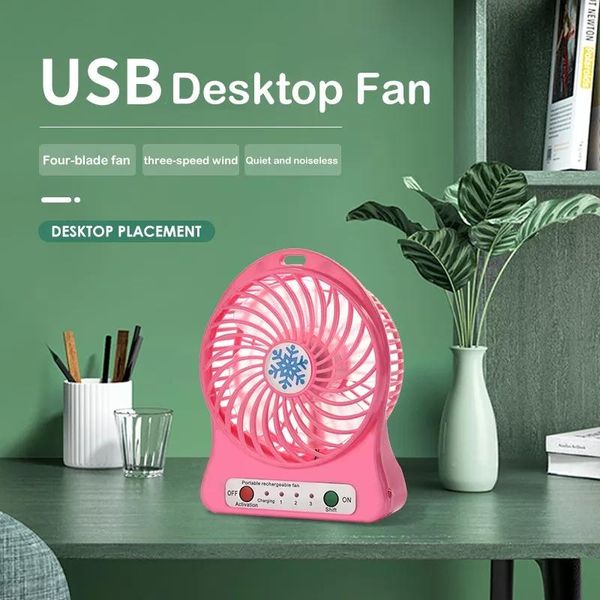 Suprimentos USB/Battery Desktop Mini Fan Multifunction Rechargable Snowflake Fan Mute Wind grande portátil ventiladores portáteis com luz noturna