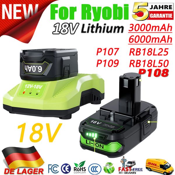 Für Ryobi 18V Akku-Werkzeug Akku RB18L25 P107 P108 P109 P102 P103 3/6Ah Für Ryobi 18V Ersatz Lithium Batterie