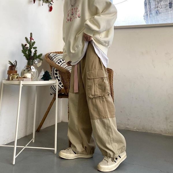Calças masculinas Houzhou Baggy Black Cargo Pants for Men Khaki Cargo Troushers Masculino Vintage Vintage Loose Casual Autumn Japonês Japonês Hip Hop