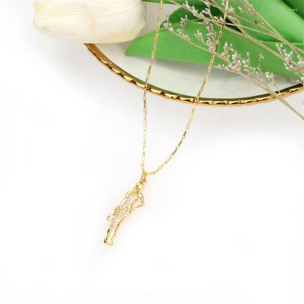 Halsketten mit Anhänger Tanzendes Mädchen Micro-Intarsien-Zirkon-Anhänger-Charm-Halskette Hochwertiges Kupfer vergoldet Schlüsselbeinkette Modeschmuck