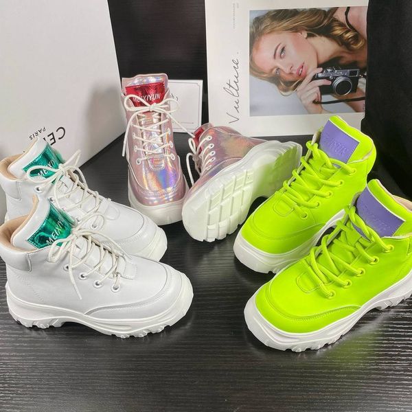 Tênis crianças moda botas altas menino menina Escent Green Leather Dance Hiphop Streetwear Winter Whinter Kids Sapatos 230310