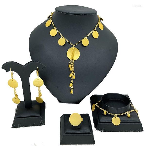 Halskette Ohrringe Set Dubai Ring Armreif Große Münze Goldfarbe Arabische Geschenke Türken Afrika Party