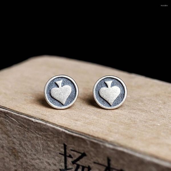 Brincos de garanhão S925 Sterling Silver Poker Black Heart Fashion Jóias punk de alta qualidade