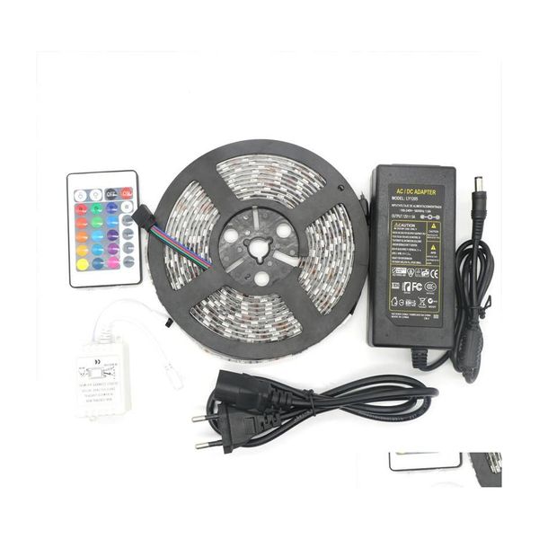 Светодиодные полоски полоса RGB 5M SMD 5050 60LED/метр Гибкий водонепроницаемый IP65 24Key IR Дистанционный контроллер 5A Питания US EU UK AU AU PLUG FO DH0D8